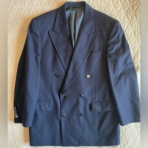 ALAN FLUSSER Made in Canada Vintage DB Peak Lapel Navy Wool Blazer Size 38 R